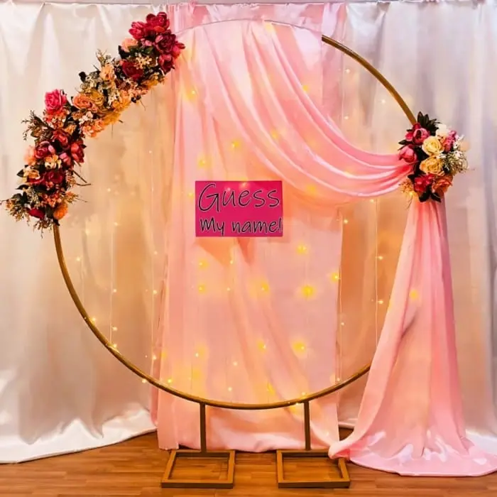 Name Reveal Pink Backdrop Ring Decor